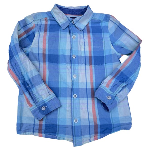 OshKosh B'gosh Other - OshKosh B'gosh Boys 5T Blue Orange Plaid 100%Cotton Long Sleeve Button Up Shirt